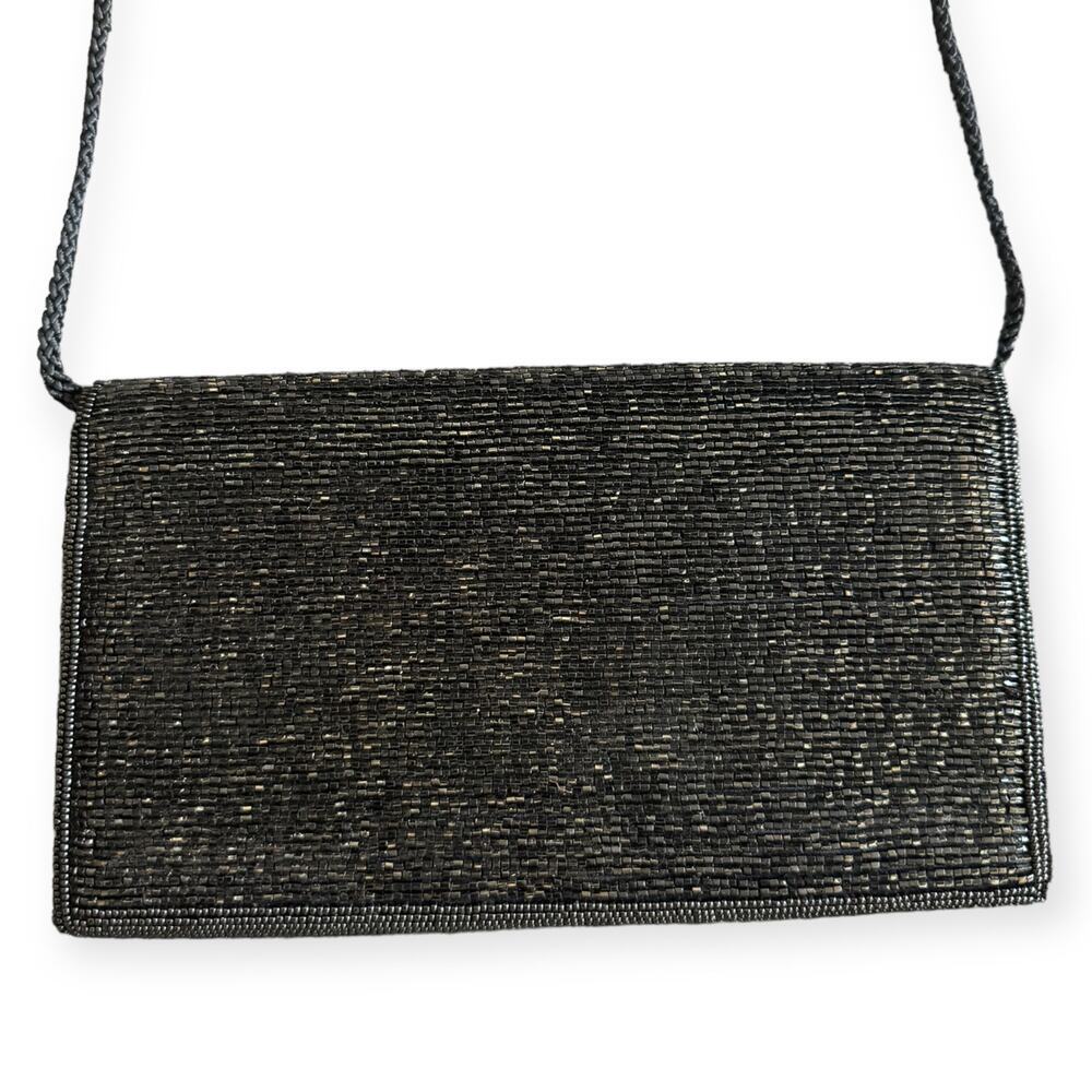 Vintage La Regale Beaded Clutch Purse Black Beaded Bag Evening Bag Wedding Bag - Picture 4 of 10